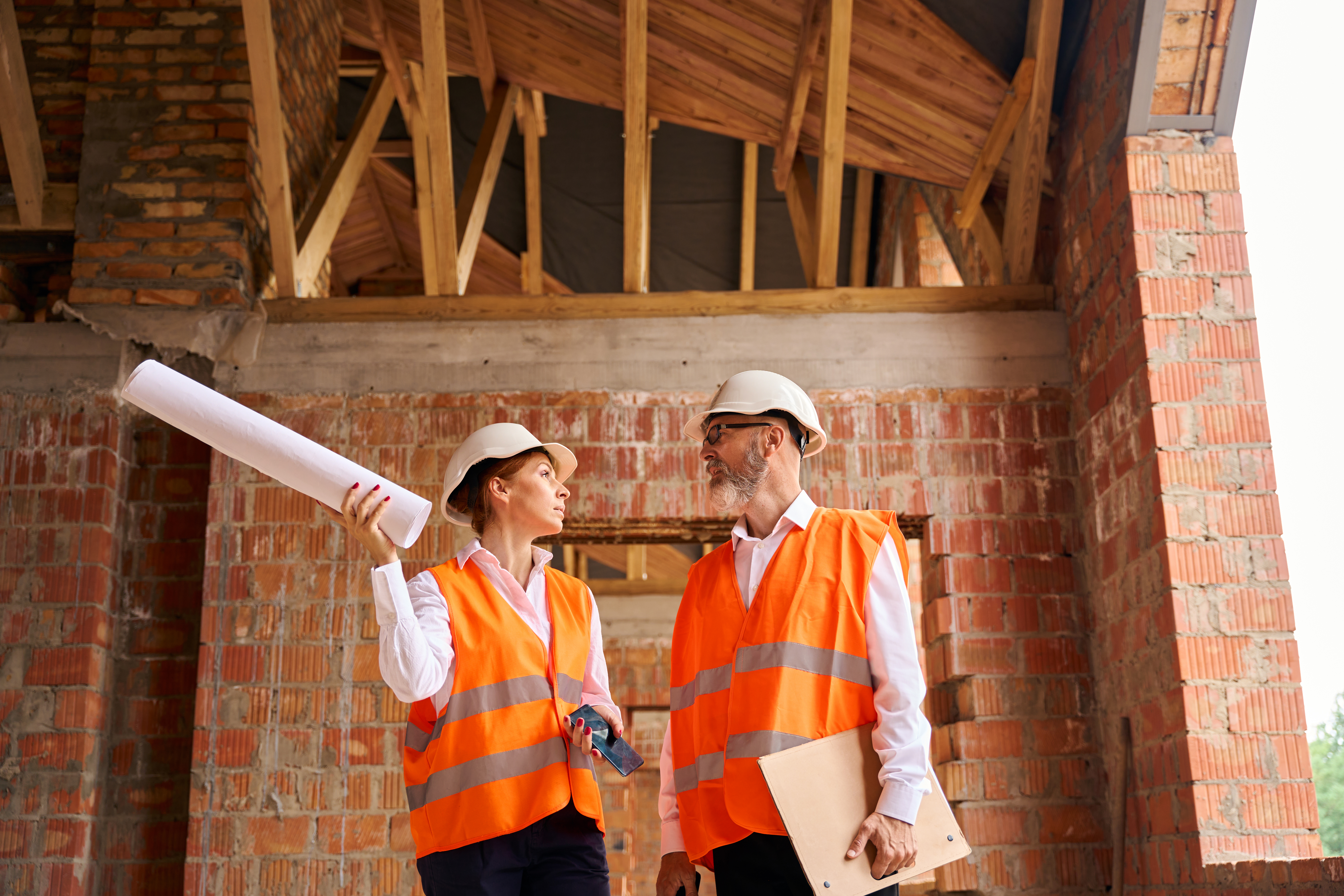 Construction manager inspecting site